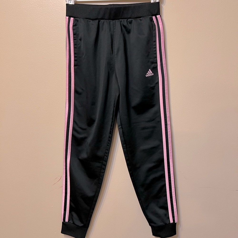 Girl’s Adidas Black and Pink Joggers, Size M 10/12